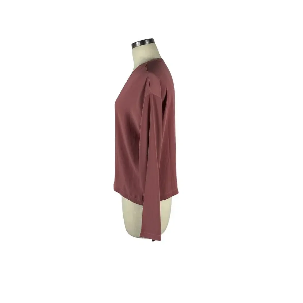 HEYGIRL STUDIO Mauve Satin V-Neck Button Down Blouse Long Sleeve Classy‎ Chic